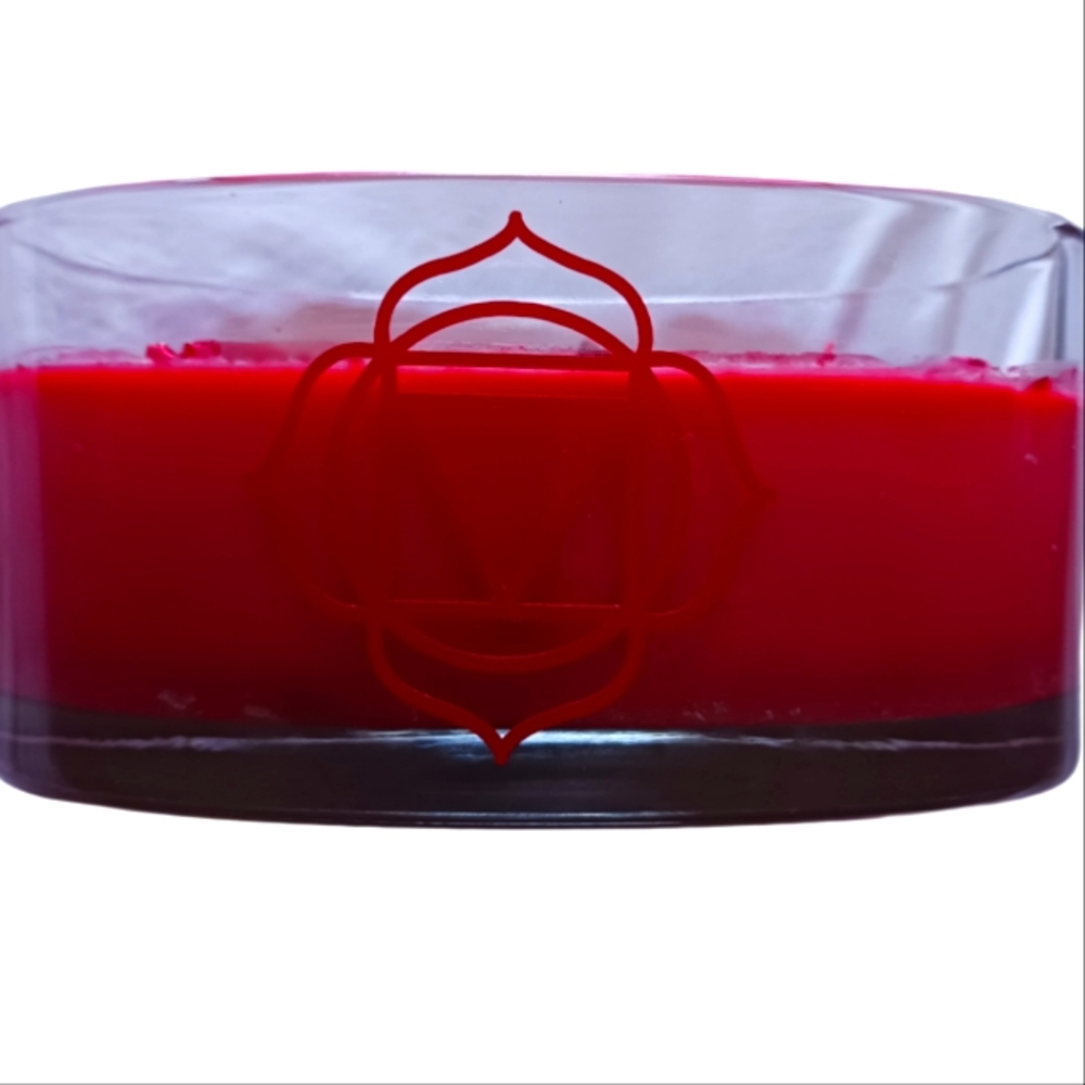 Root chakra  3 wick red candle with red jasper crystal stones